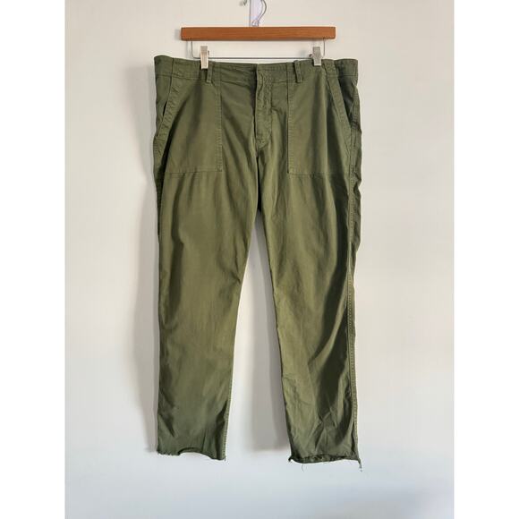 Nili Lotan Pants - Nili Lotan Women’s Raw Hem Crop Cotton Stretch Pants Green capsule Normcore SZ12